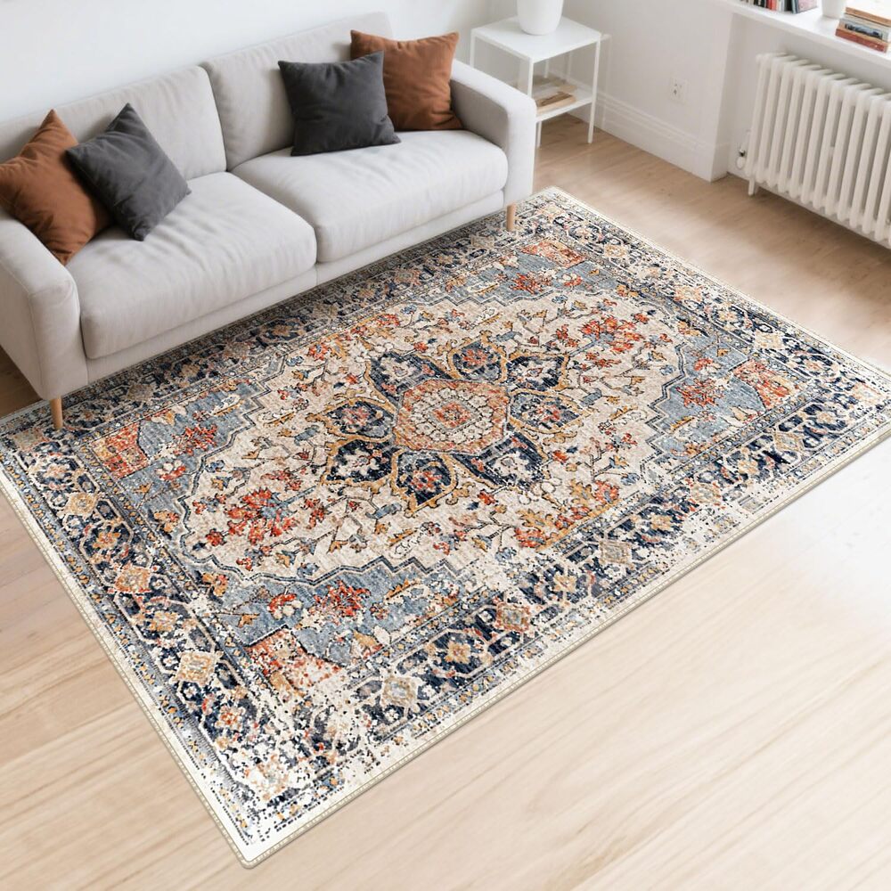 Washable 3x5 Area Rug Non Slip Vintage Floral Medallion Carpet Decor - Picture 8 of 11